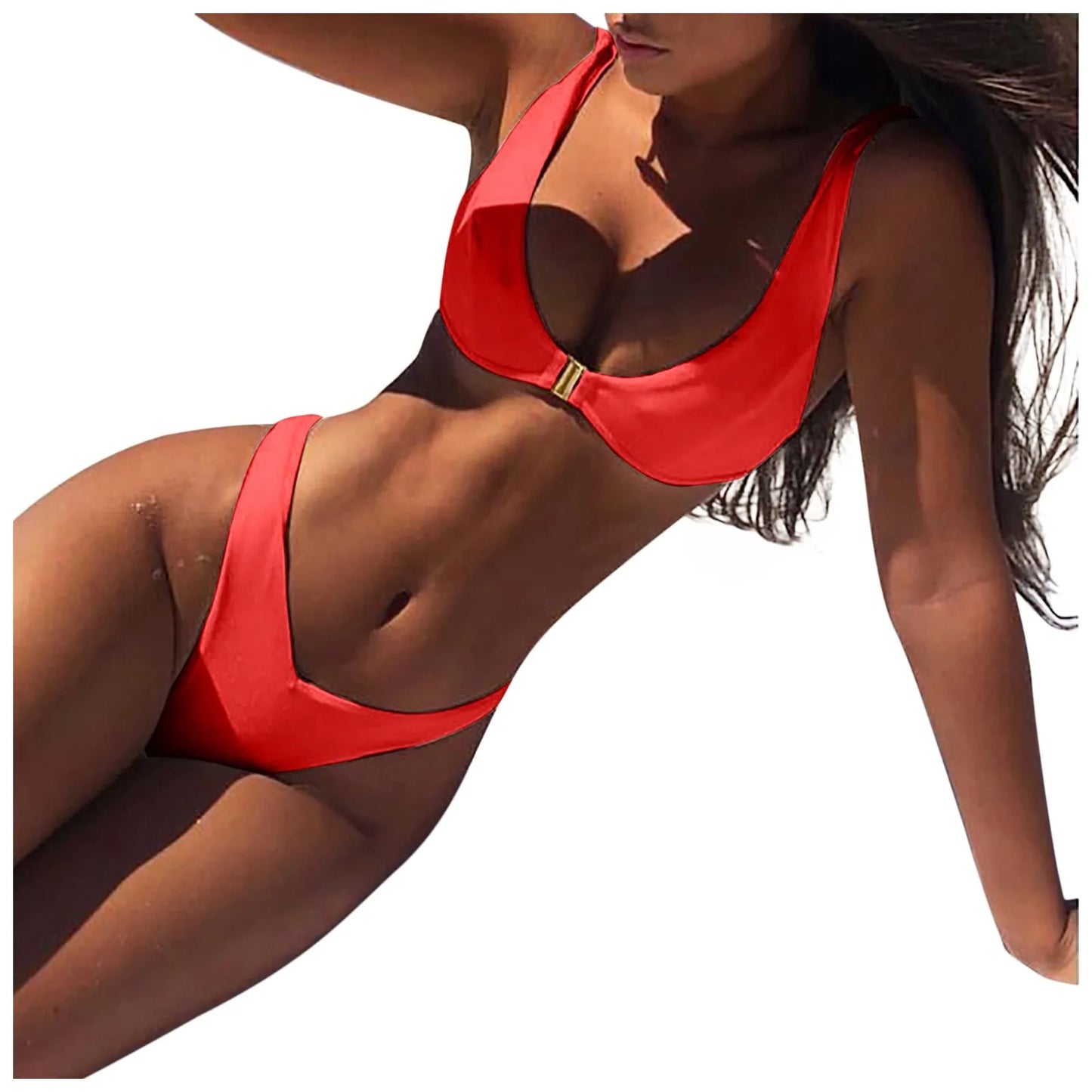 Muslimmuslimlim's Sexy muslimah Fashion tinta unita costumi da bagno donna vita alta Gold Lock Bikini Sexy Beachwear costume da bagno