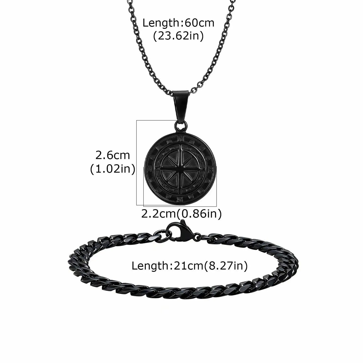 Vnox Set di 2 Pezzi Collana con Ciondolo e Bracciale da Uomo, Set di Gioielli in Acciaio Inossidabile Colore Nero Oro Argento, Regali di Gioielleria alla Moda