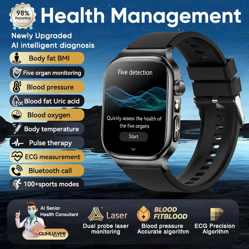 2026 Nuovo Misurazione Accurata Salute Smart Watch ECG + PPG Acido Urico Pressione Sanguigna Lipidi Nel Sangue Chiamata BT Smartwatch Per Le Donne Degli Uomini