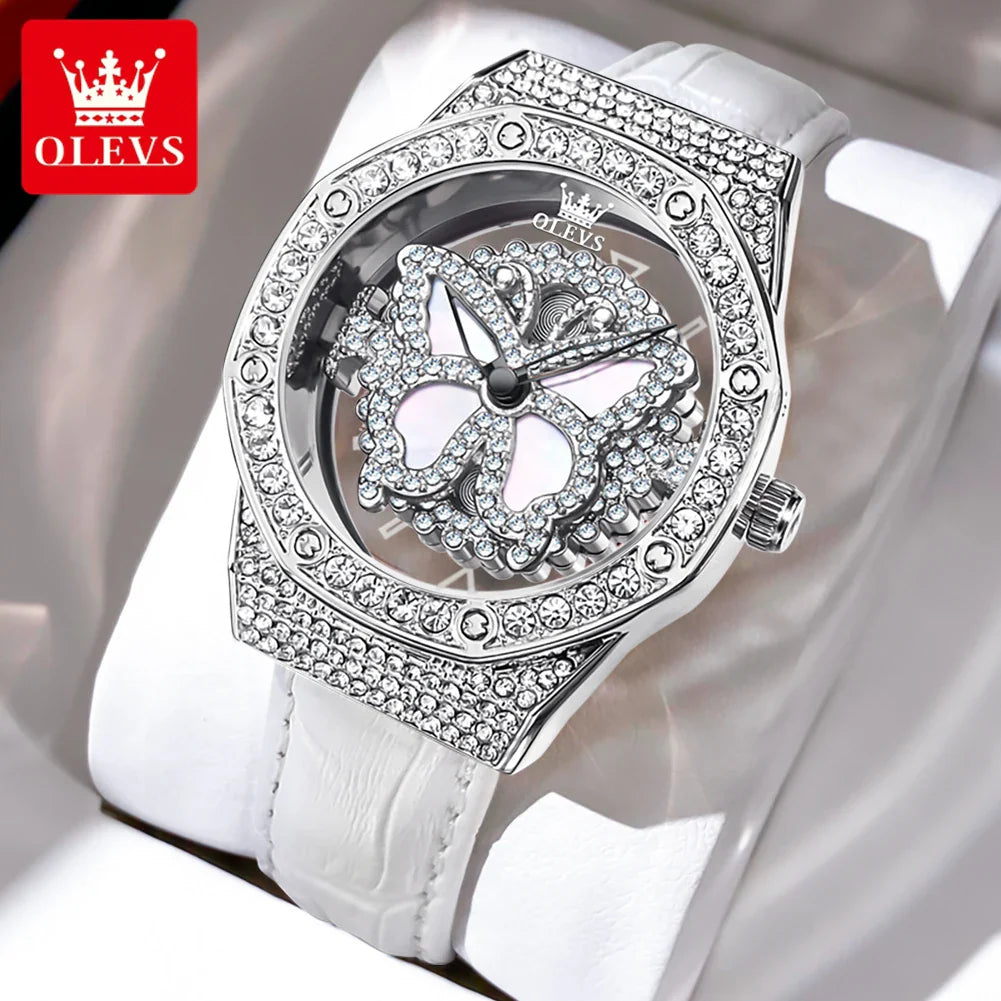 OLEVS 9996 Orologio Elegante di Lusso da Donna, Orologio al Quarzo Scheletrato, Impermeabile, con Quadrante Luminoso e Diamanti, Regalo Originale
