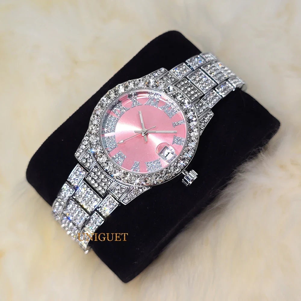 Orologio da Donna Elegante con Quadrante Piccolo Rosa, Orologio da Polso Mini con Diamanti Bling-Bling di Lusso per Abiti da Sera, Regalo per Lei
