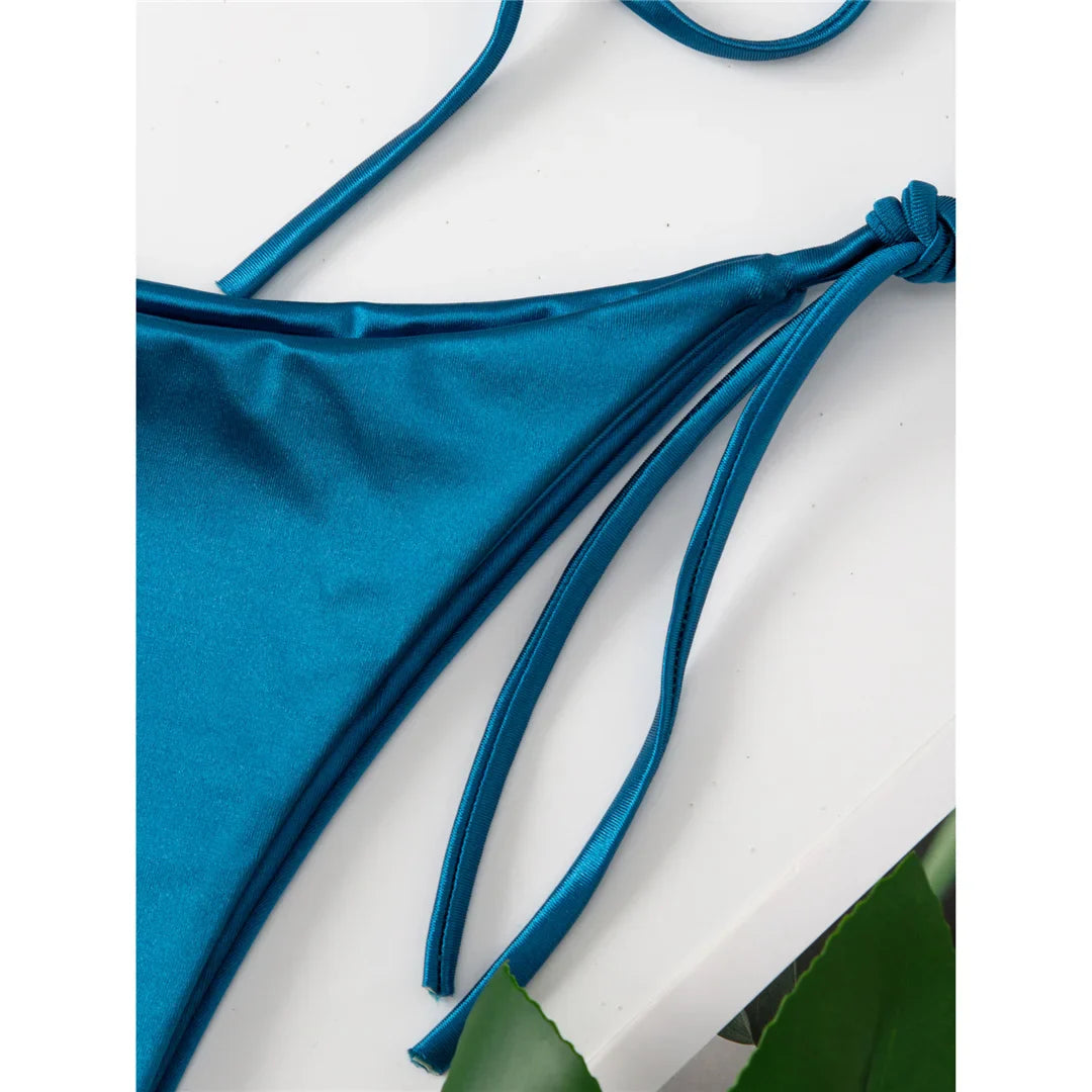 Sexy 13 colori Halter Satin Bikini brasiliano Donna Costumi da bagno Costume da bagno femminile Bikini a due pezzi Bagnante Costume da bagno Swim V4966