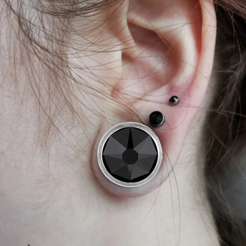 Orecchini Ipoallergenici in Titanio G23 per Uomo e Donna, con Cristalli Neri, 3mm 4mm 5mm 8mm
