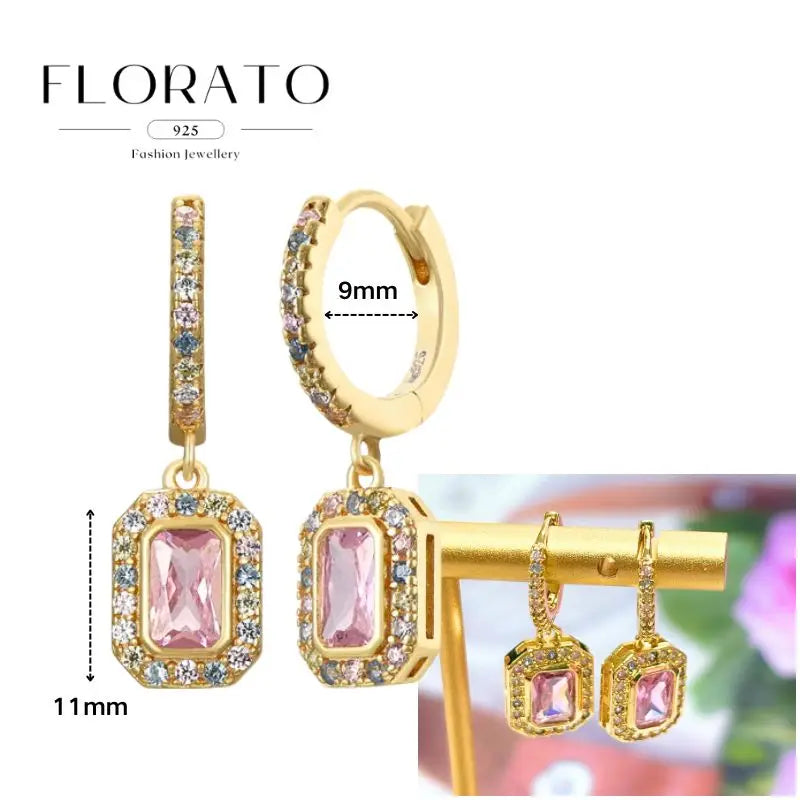 Lussuosa geometria 925 orecchio in argento sterling Ago rosa serie zircone orecchini a cerchio pendenti dolce moda regali di gioielli da sposa