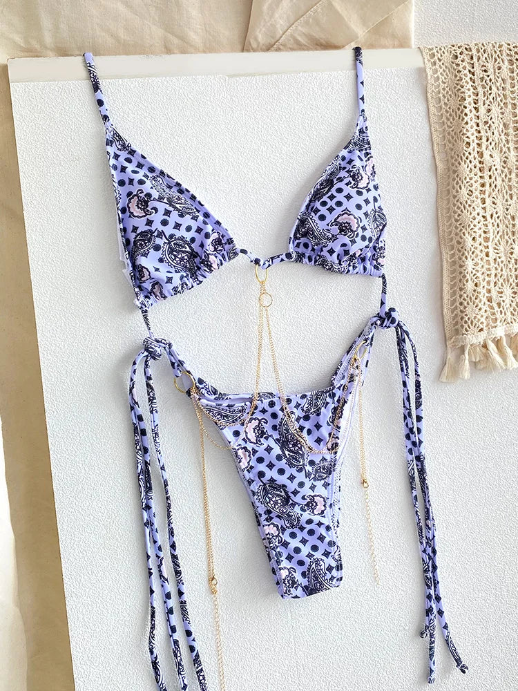 Miyouj Nuovi Bikini Stampati Costumi da bagno Donna Costume da bagno sexy Fasciatura Bikini Set 2024 Beachwear String Costumi da bagno Micro Biquinis