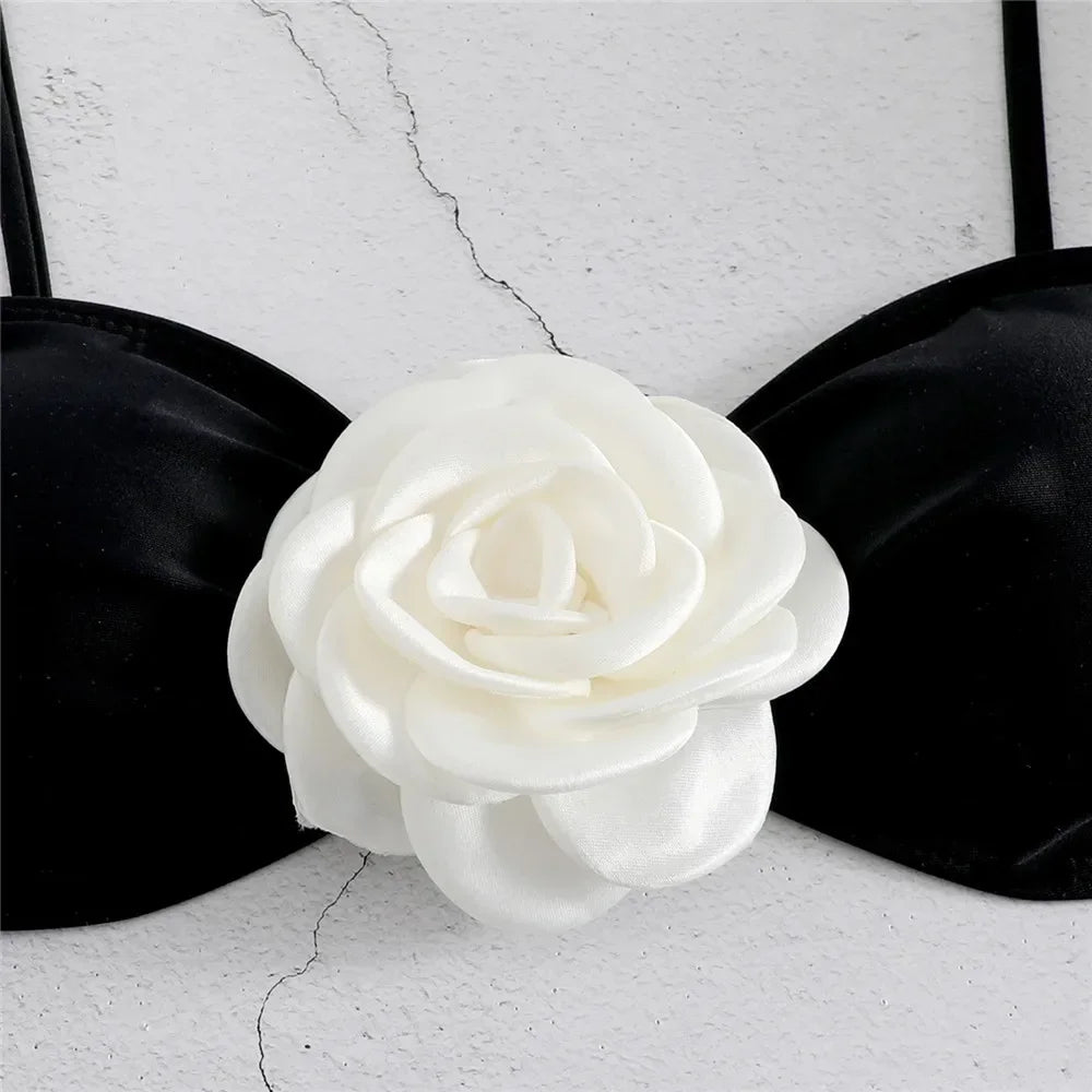 Costume da Bagno Sexy con Fiori e Fascia, Bikini a Perizoma 2025, Costumi da Bagno Donna con Lacci, Set Bikini Brasiliano, Biquini Mujer