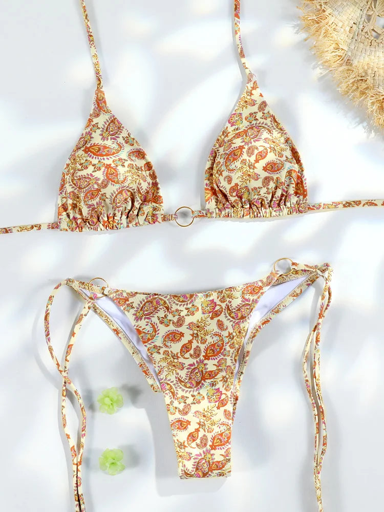 Catene a triangolo sexy Set bikini Micro perizoma Costume da bagno donna Costume da bagno Biquini Fasciatura Costumi da bagno Stampa Costumi da bagno Perizoma Bikini