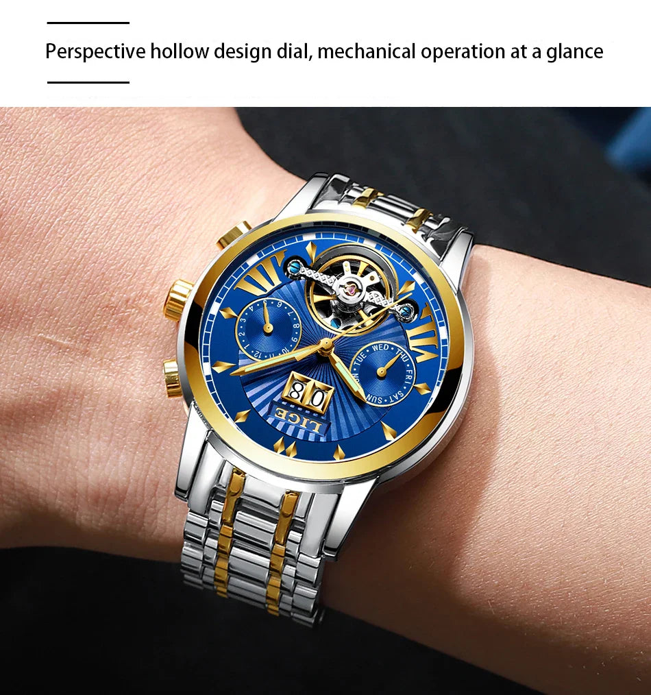 Orologi da Polso Meccanici Automatici LIGE 2026 per Uomo, Marca di Lusso, Orologio da Uomo con Tourbillon, Moda Business, Impermeabile