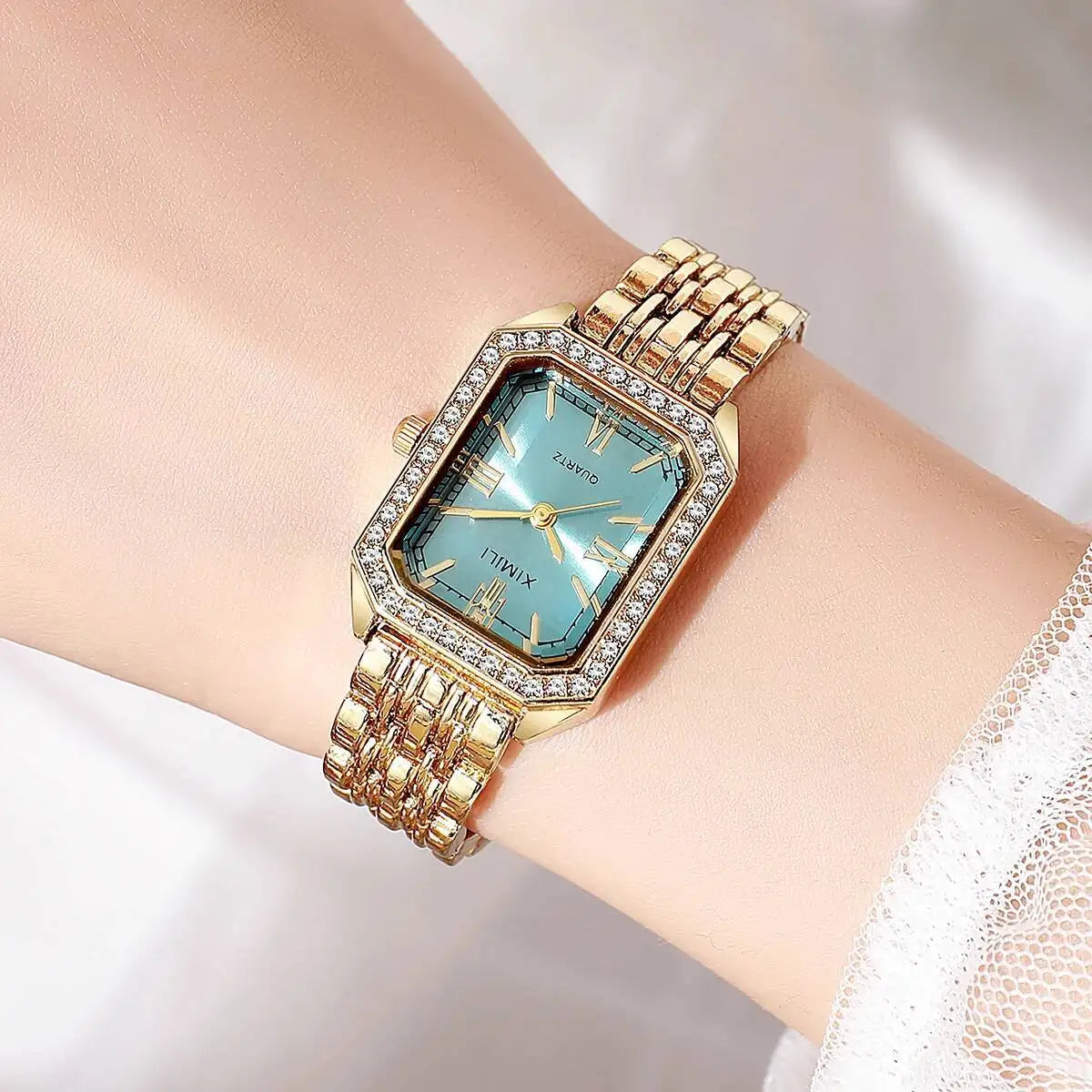 Orologi da donna rettangolari alla moda Orologio da donna al quarzo con strass Orologio da polso con cinturino Reloj Mujer (senza scatola)