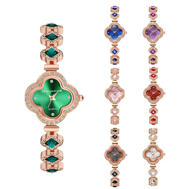 LByzHan Orologio da donna vintage con diamanti e piccolo polso verde senza scatola