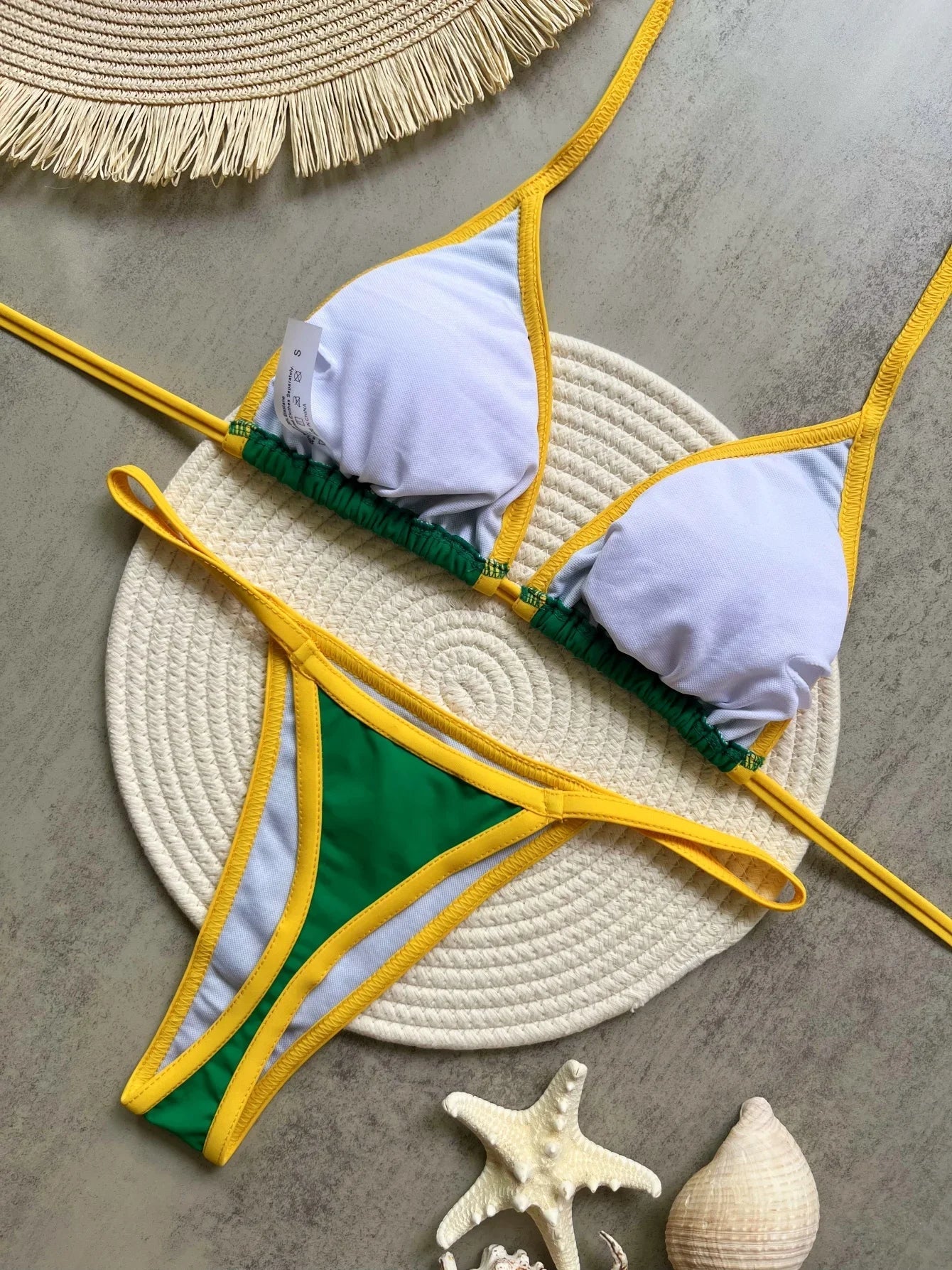 Costume da Bagno Bikini Brasiliano Ricamato a Contrasto con Patchwork per Donna - Set Estivo da Spiaggia