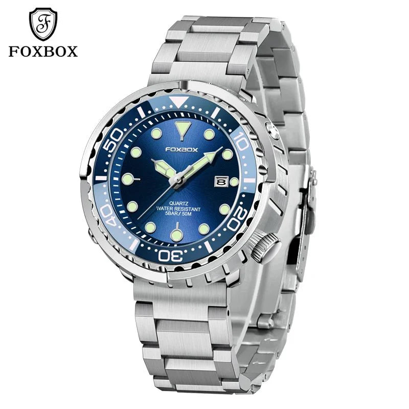 FOXBOX Top Brand Fashion Diver Watch Men 50ATM Waterproof Date Clock orologi sportivi orologio da polso al quarzo da uomo Relogio Masculino