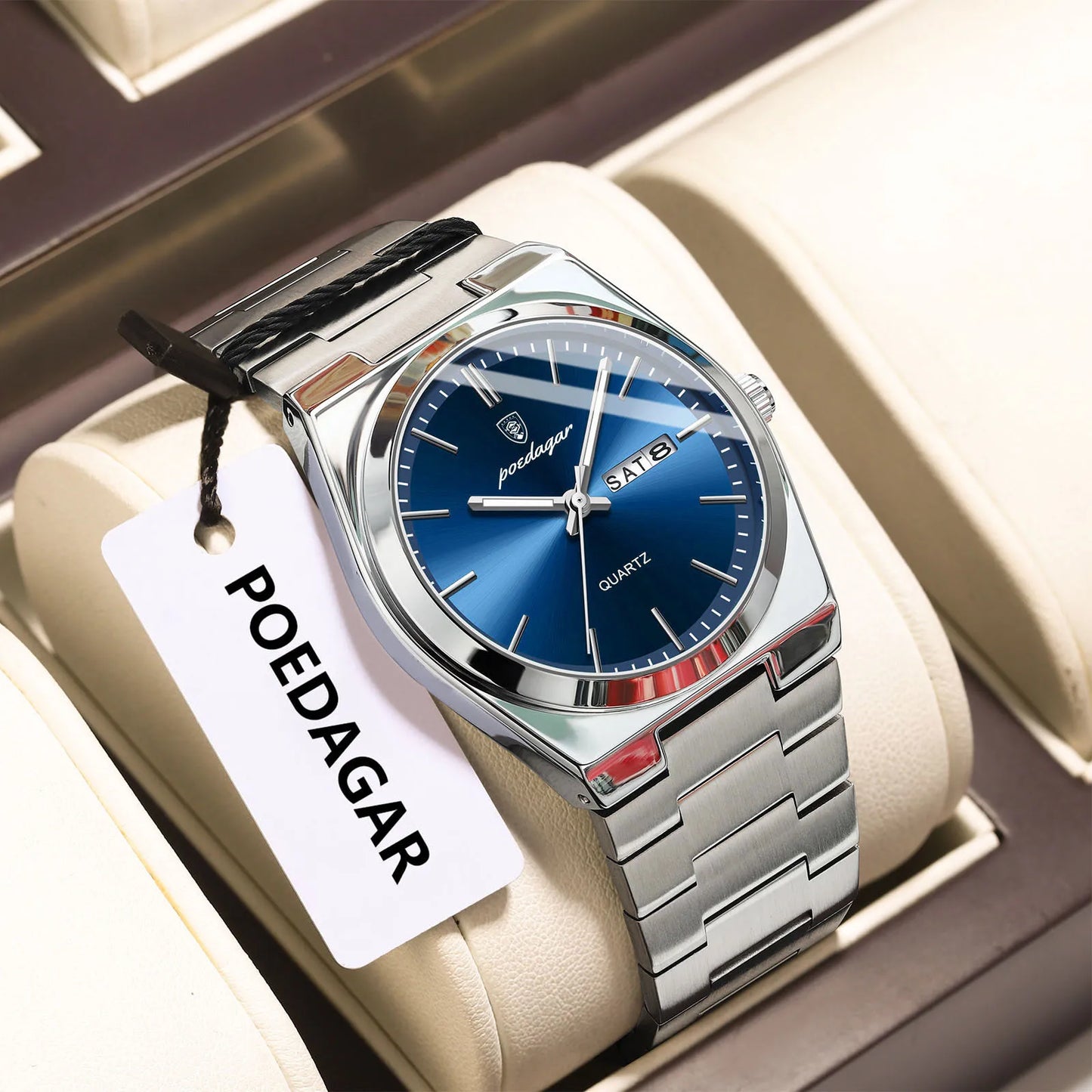 POEDAGAR Orologio da polso al quarzo da uomo di lusso Impermeabile luminoso Data Settimana Orologio da uomo Orologi da uomo d'affari in acciaio inossidabile