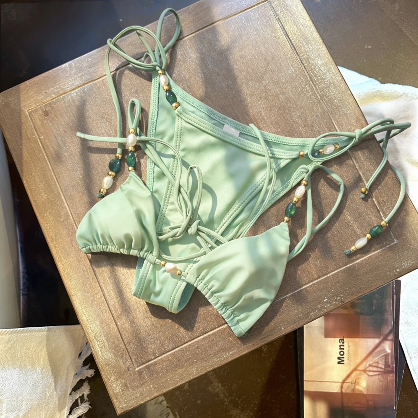 Perline Bikini 2025 Costume da bagno donna sexy Costumi da bagno femminili Micro bikini Set costume da bagno a fascia Beachwear Rosa brasiliano Biquini