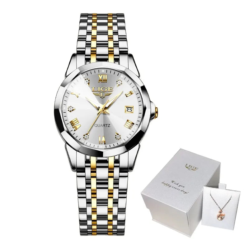 LIGE Elegante Orologio da Polso da Donna Ultrasottile in Stile Nordico Semplice con Movimento al Quarzo, Bracciale in Acciaio Inossidabile alla Moda