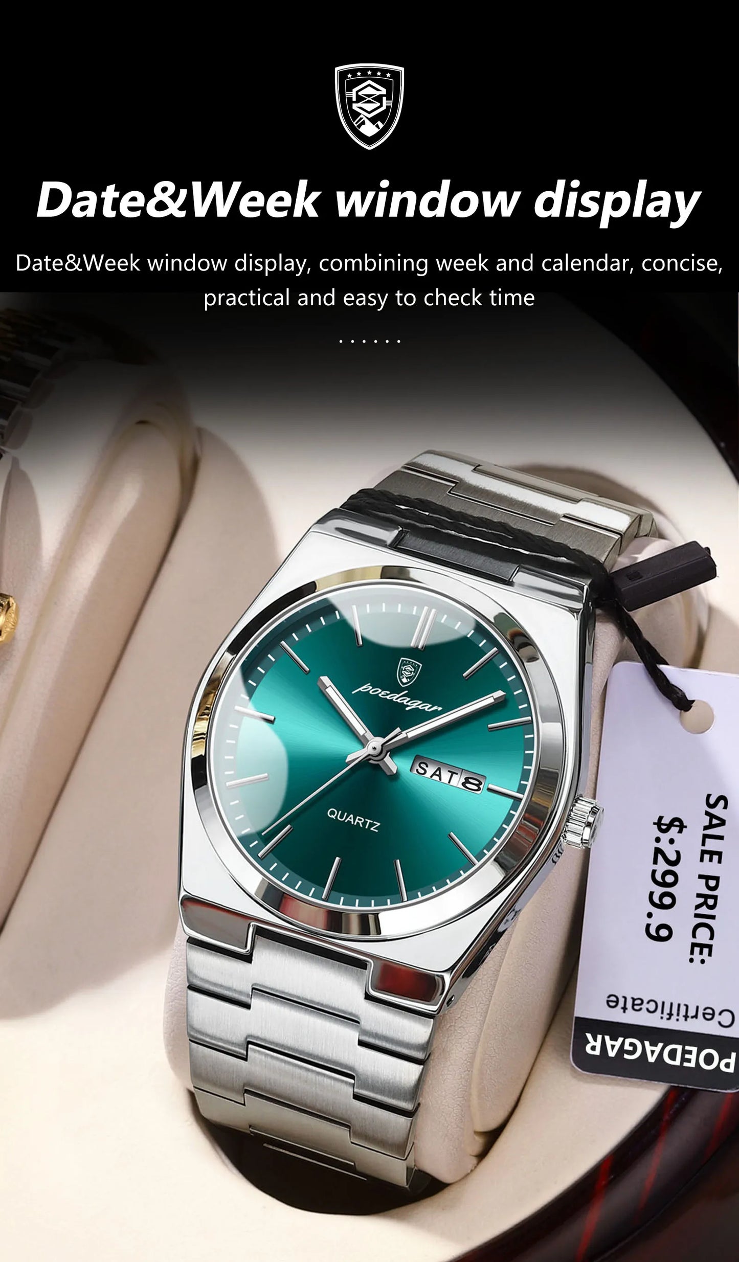 POEDAGAR Orologi da uomo di lusso Impermeabile luminoso Data Settimana Orologio da uomo in acciaio inossidabile Moda casual Orologio da polso da uomo al quarzo Reloj