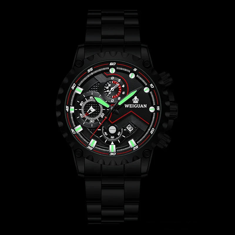 Orologio da uomo Black Warrior autentico alla moda in acciaio inossidabile impermeabile calendario luminoso orologio al quarzo moda maschile orologi regalo
