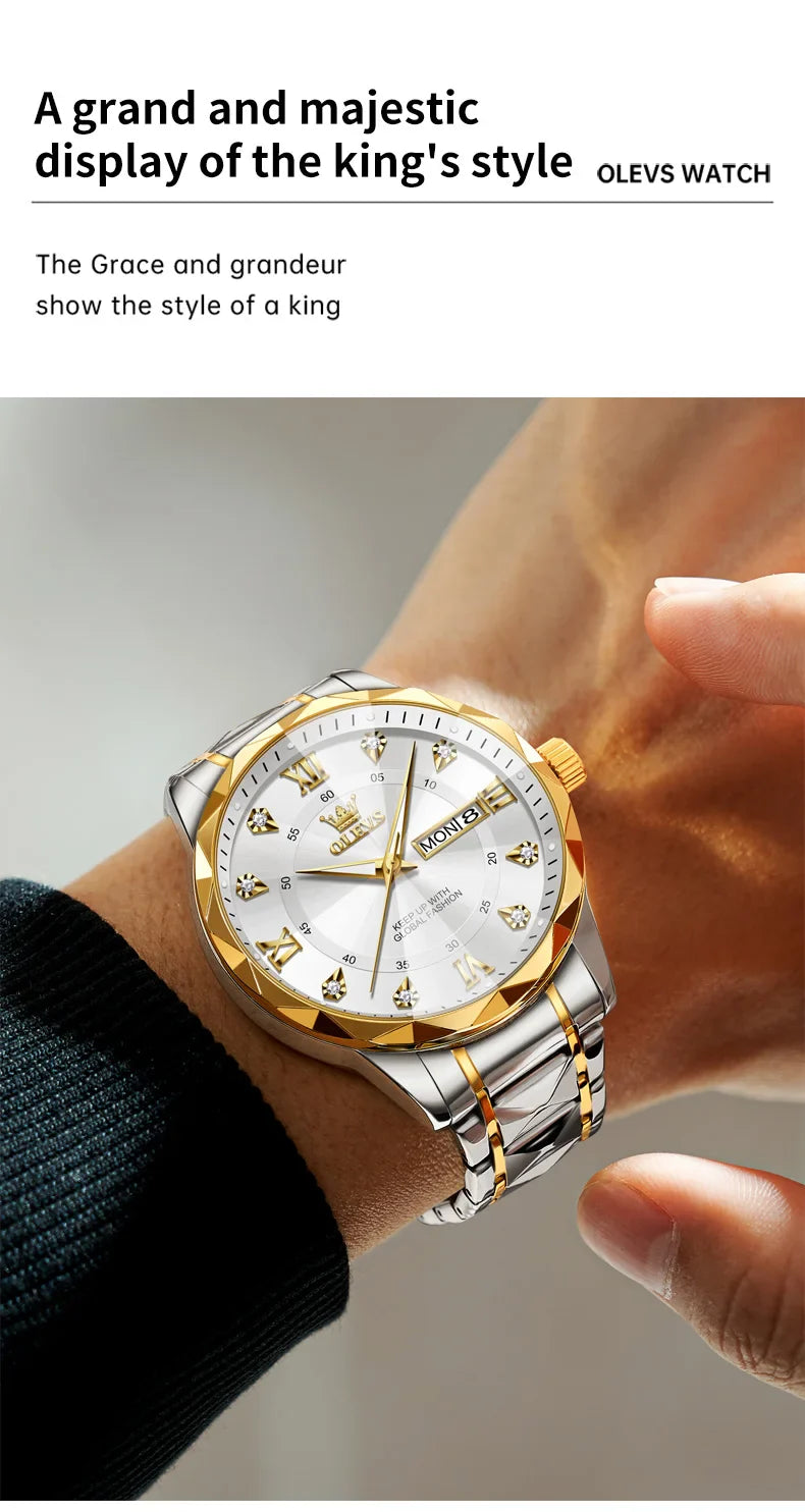 OLEVS Orologio da uomo al quarzo originale Orologio da uomo di lusso con calendario aziendale alla moda in acciaio inossidabile Orologio da specchio a forma impermeabile
