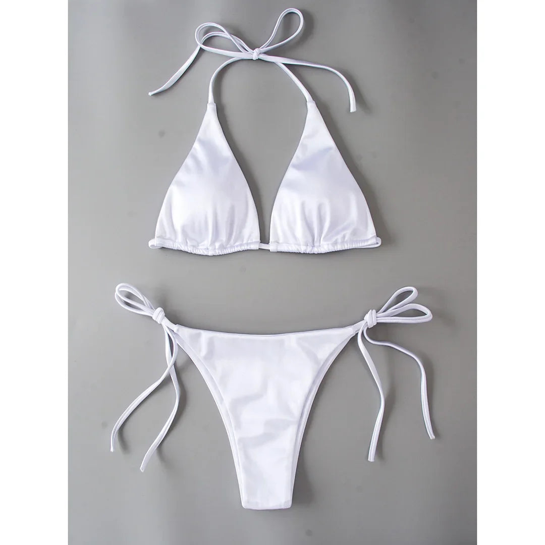 Sexy 13 colori Halter Satin Bikini brasiliano Donna Costumi da bagno Costume da bagno femminile Bikini a due pezzi Bagnante Costume da bagno Swim V4966