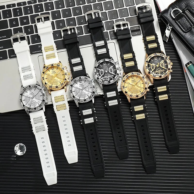 Set di 3 orologi sportivi da uomo alla moda, orologi da polso da uomo con quadrante grande e cinturino in silicone, Reloj Hombre (senza scatola)
