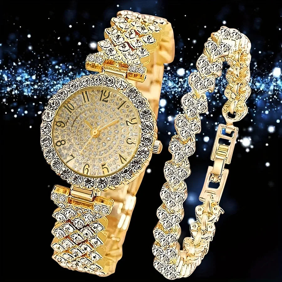 2 pezzi e 1 pezzo elegante orologio in cristallo orologio al quarzo con cinturino in cristallo pieno di lusso semplice alla moda in acciaio inossidabile