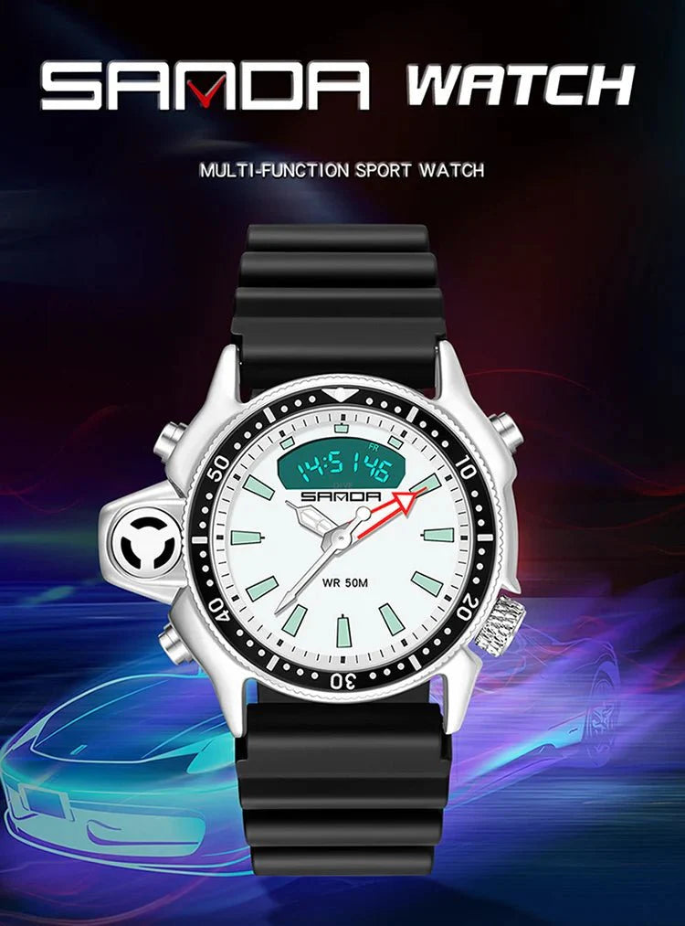 SANDA Sport orologio digitale al quarzo da uomo orologi subacquei creativi orologio da uomo con allarme impermeabile orologio con doppio Display Relogio Masculino