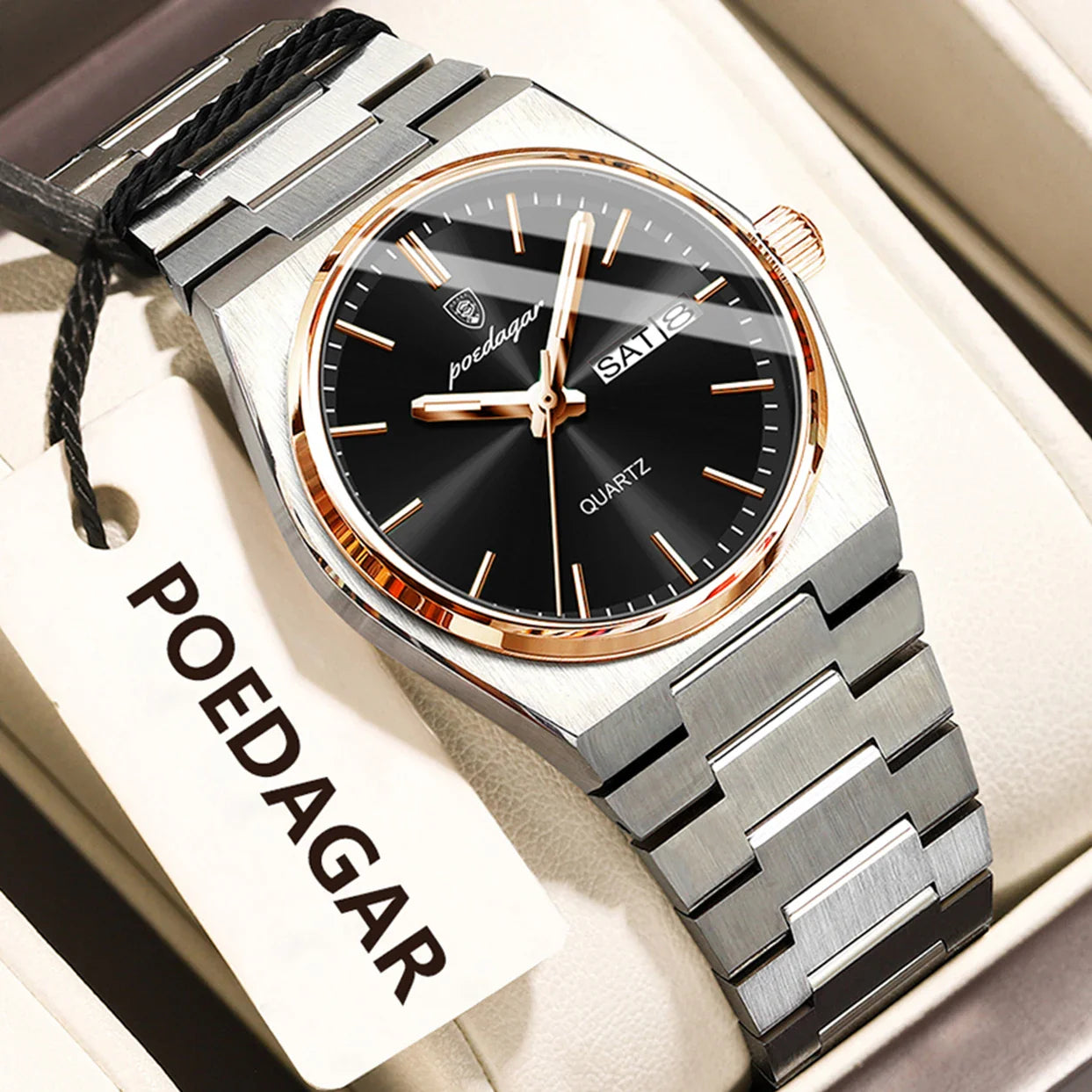 POEDAGAR Orologio da donna alla moda Orologio da polso da donna di lusso luminoso impermeabile in acciaio inossidabile Data settimana Orologi al quarzo da donna Reloj