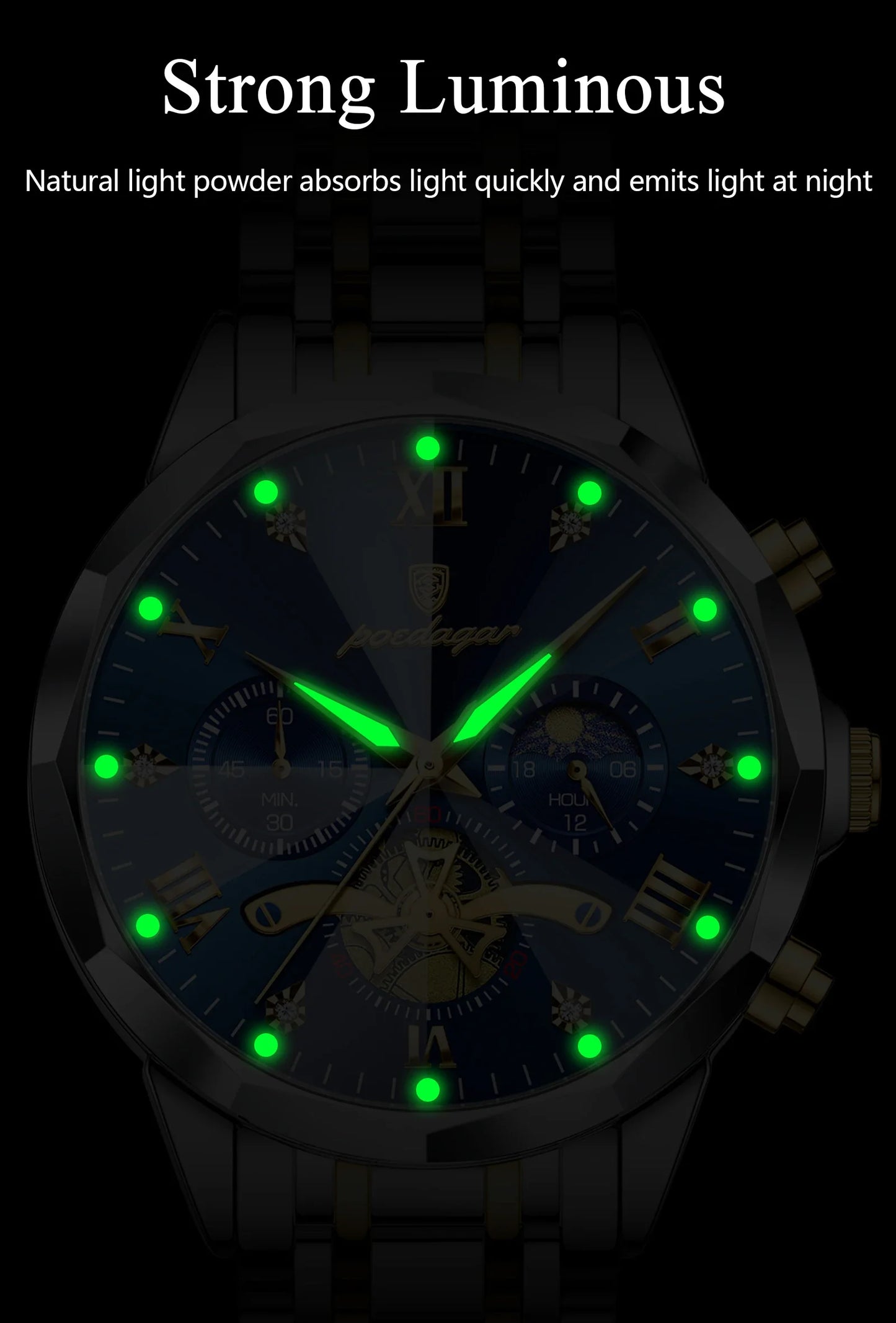 POEDAGAR Orologio da uomo di lusso Top originale impermeabile cronografo luminoso orologio da polso da uomo al quarzo in acciaio inossidabile orologi da uomo Reloj