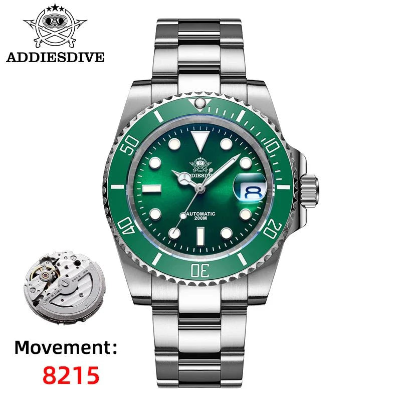ADDIESDIVE Orologio automatico da uomo di lusso 8215 Orologio meccanico BGW9 Orologio da sub in vetro zaffiro luminoso Orologio analogico da uomo AD2503