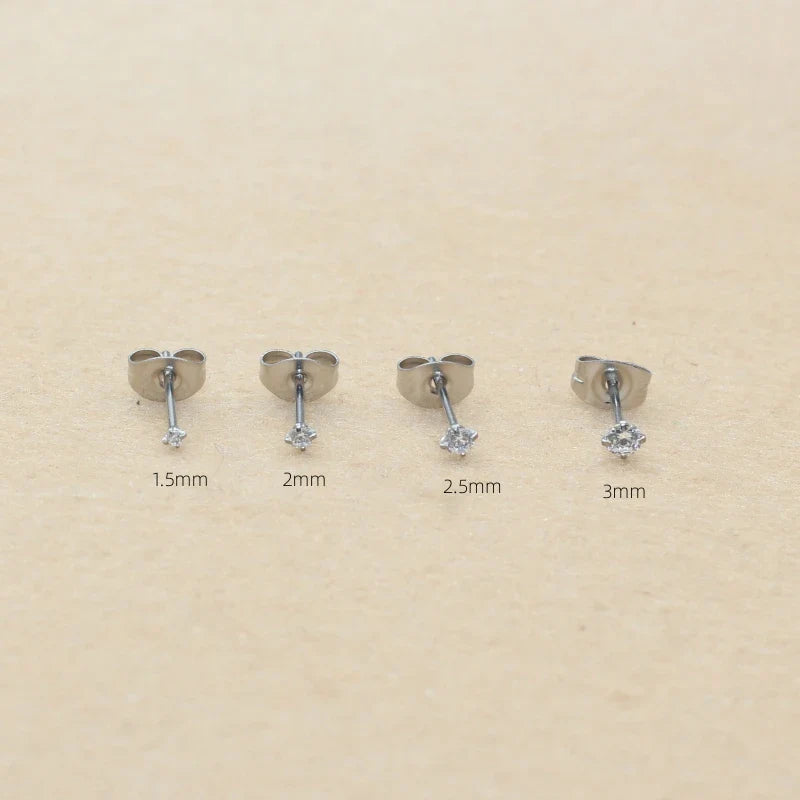 Super Mini 1.5MM 2MM zirconi in acciaio inox Push Back orecchini a bottone per uomo donna 2PC delicato Jewerlry