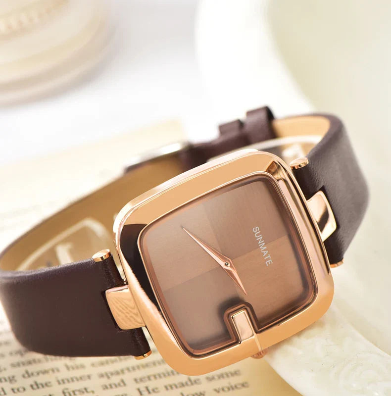 Elegante orologio da donna con movimento al quarzo in stile minimalista nordico ultrasottile con cinturino in vera pelle alla moda e confezione regalo