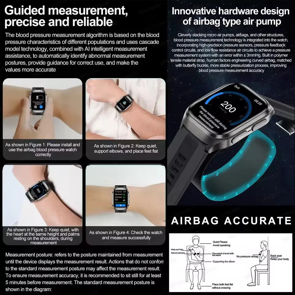 2026 Nuovo aggiornamento AI diagnostico Airbag pressione sanguigna precisa salute SmartWatch acido urico ECG lipidi nel sangue Smartwatch uomo donna