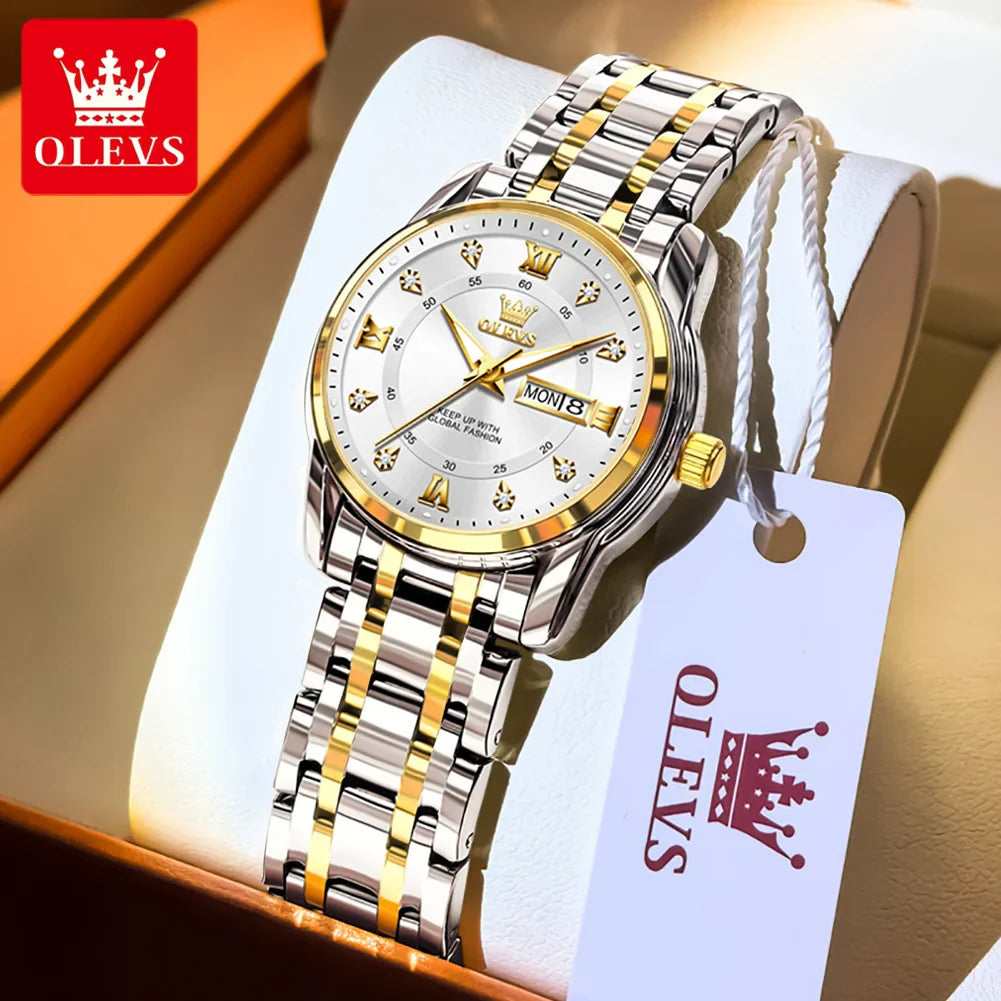 OLEVS 5513 Orologio da uomo Orologio luminoso impermeabile al quarzo originale di marca di moda per uomo Scatola per orologio con doppio calendario in acciaio inossidabile