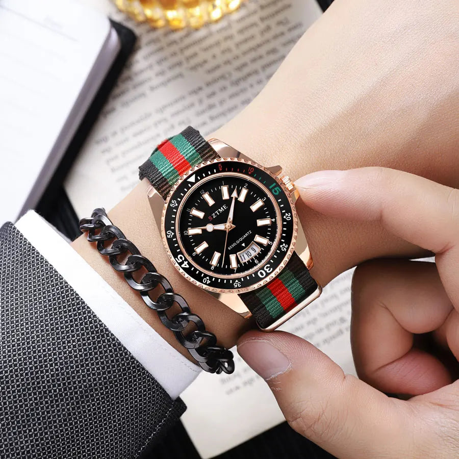 Nuovo orologio da calendario con cinturino in nylon da uomo alla moda, lussuoso e semplice orologio al quarzo con luce notturna per uomo d'affari e donna