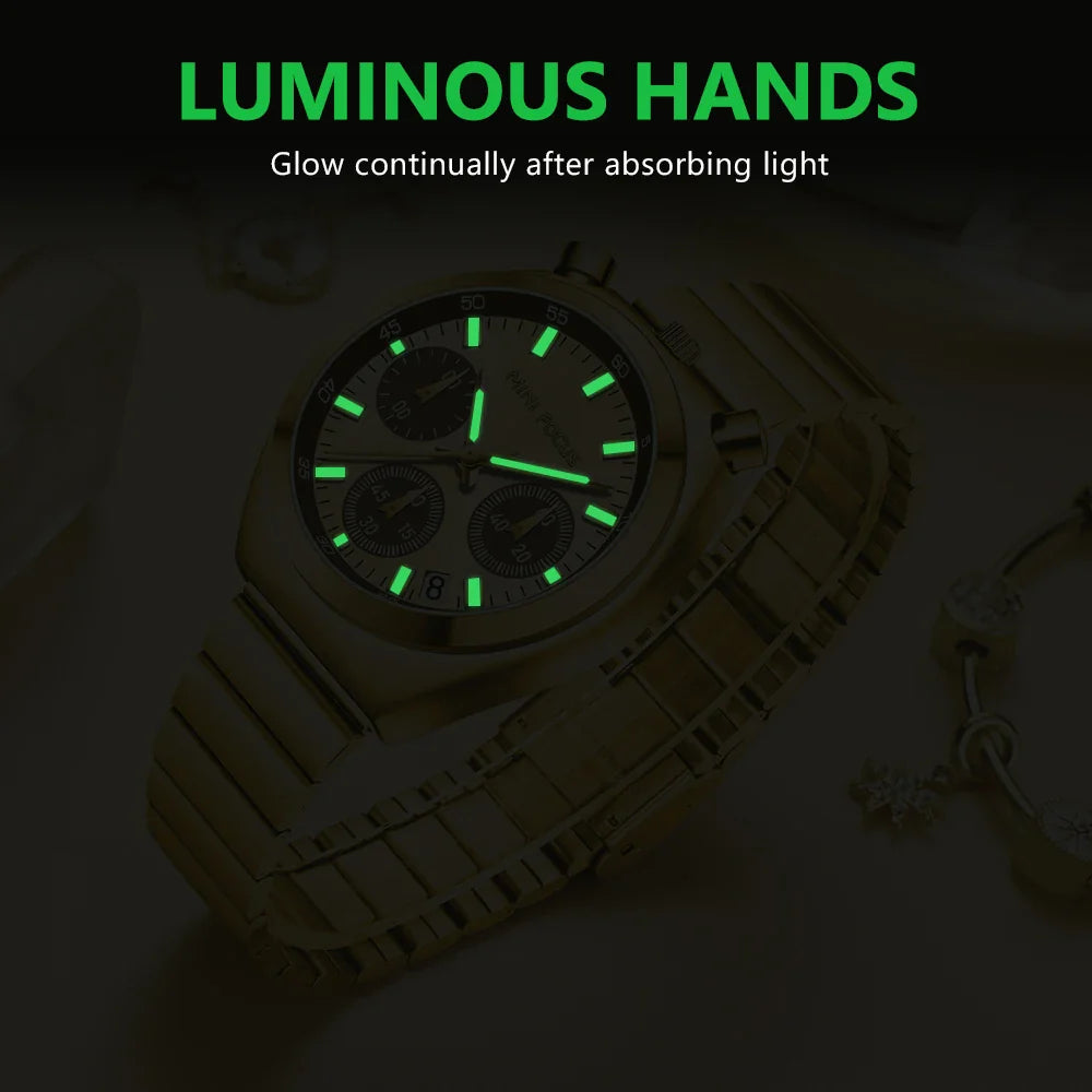 MINI FOCUS Orologio al quarzo verde argento per donna Orologio da polso cronografo con cinturino in acciaio inossidabile moda con lancette luminose Data 0491