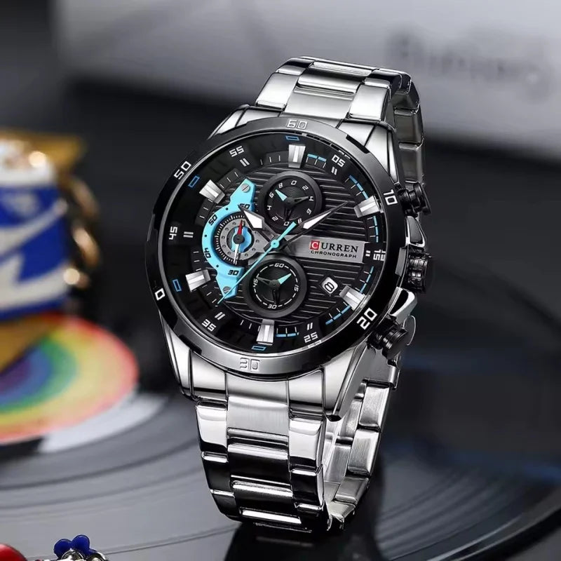 CURREN 8402 Orologio da uomo in acciaio inossidabile Moda creativa Quadrante luminoso con cronografo Orologio da uomo di lusso per il tempo libero reloj hombre