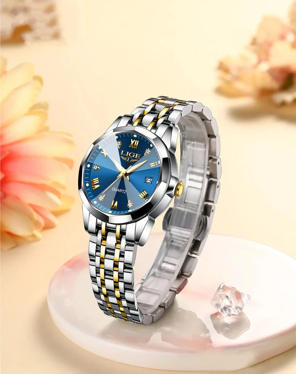 LIGE Elegante Orologio da Polso da Donna Ultrasottile in Stile Nordico Semplice con Movimento al Quarzo, Bracciale in Acciaio Inossidabile alla Moda