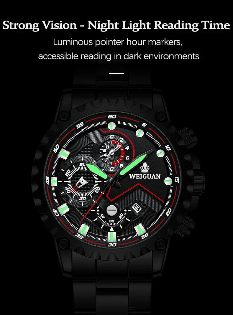 Orologio da uomo Black Warrior autentico alla moda in acciaio inossidabile impermeabile calendario luminoso orologio al quarzo moda maschile orologi regalo