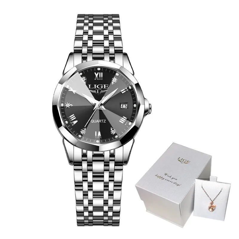 LIGE Elegante Orologio da Polso da Donna Ultrasottile in Stile Nordico Semplice con Movimento al Quarzo, Bracciale in Acciaio Inossidabile alla Moda