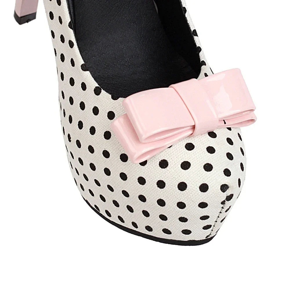 Sexy Super High Heels Women Platform Pumps Polka dot Bow Party Dress Shoes Woman Elegant Wedding Shoes Female 12cm Stilettos