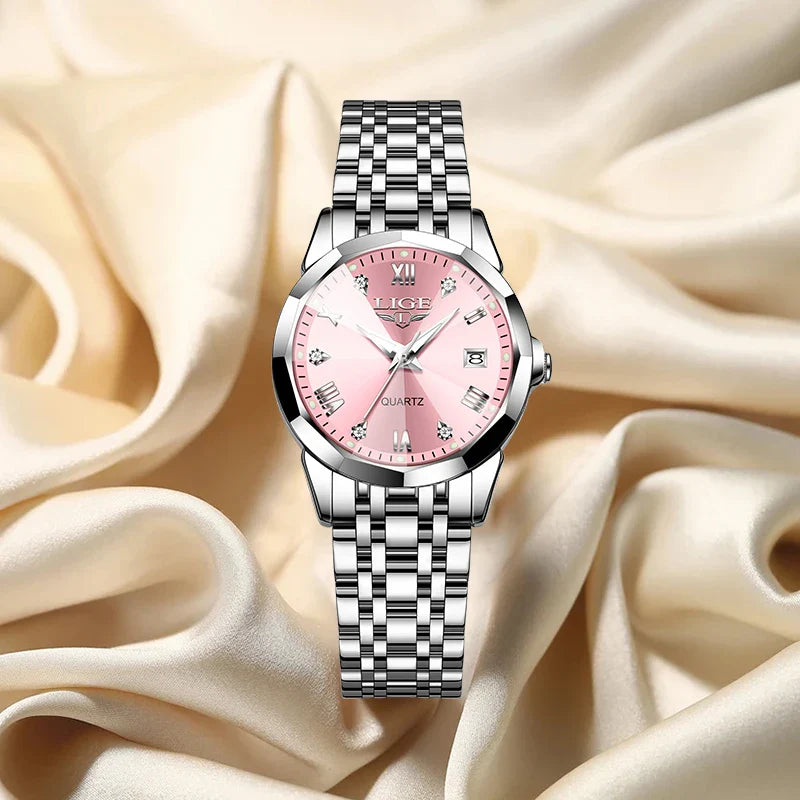 LIGE Elegante Orologio da Polso da Donna Ultrasottile in Stile Nordico Semplice con Movimento al Quarzo, Bracciale in Acciaio Inossidabile alla Moda