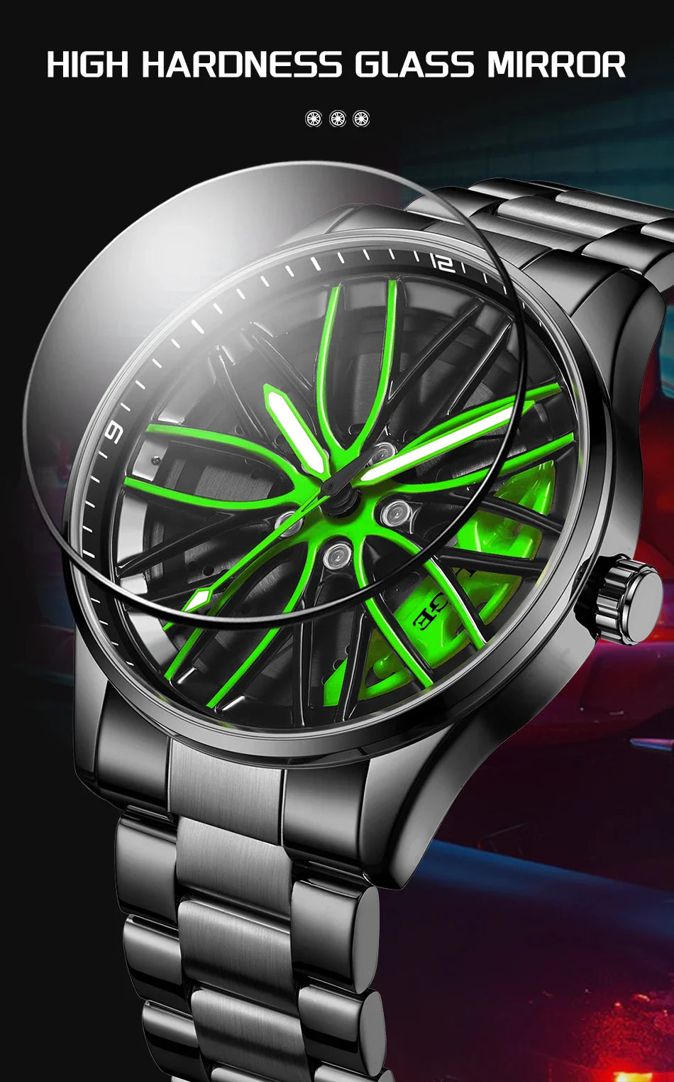 Orologio da Uomo LIGE di Lusso al Quarzo, Sportivo, Impermeabile, in Acciaio Inossidabile, Luminoso, con Quadrante a Forma di Ruota d'Auto, Elegante Orologio da Uomo per Affari
