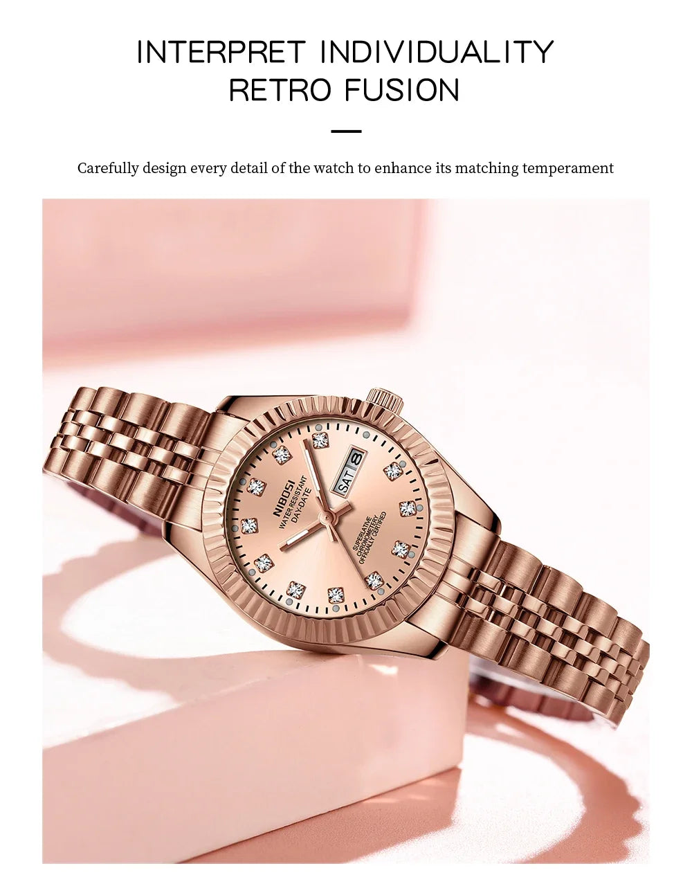 NIBOSI Orologi da donna con diamanti Orologio da donna casual di moda di lusso delle migliori marche Orologio da donna con data settimanale automatica impermeabile Reloj