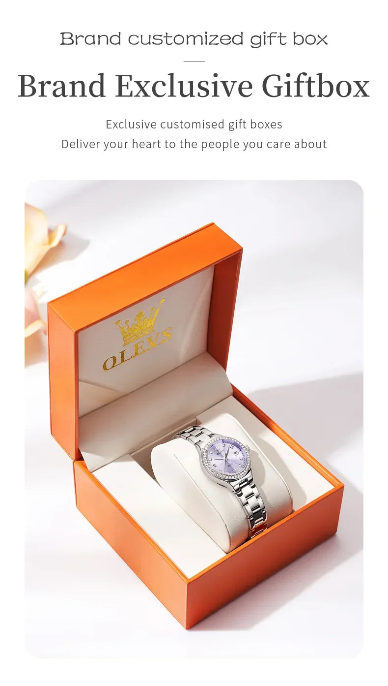 OLEVS 5628 Orologio al quarzo da donna Orologio da polso impermeabile luminoso in acciaio inossidabile con scala di diamanti e funzione data