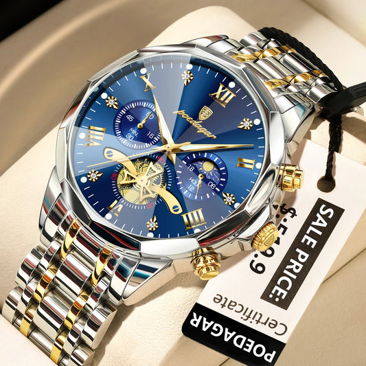 POEDAGAR Orologio da uomo di lusso Top originale impermeabile cronografo luminoso orologio da polso da uomo al quarzo in acciaio inossidabile orologi da uomo Reloj