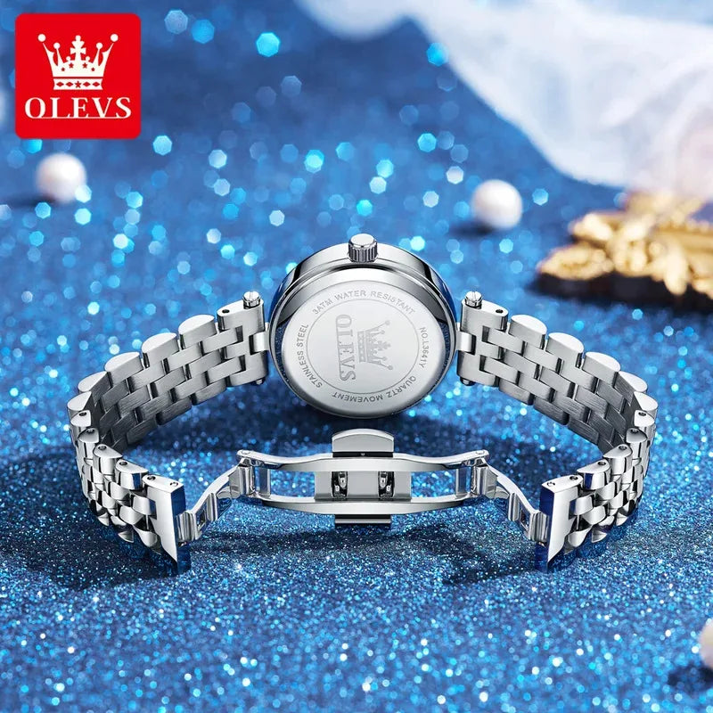 OLEVS 3641 Elegante orologio al quarzo da donna impermeabile Quadrante stellato luminoso in acciaio inossidabile con confezione regalo - Accessorio alla moda da donna