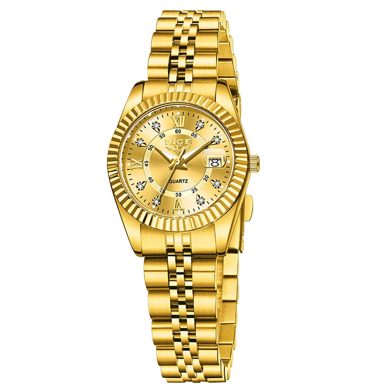 Orologio da Polso LIGE di Lusso con Strass per Donna, Cinturino in Acciaio Inossidabile, Movimento al Quarzo, Regalo, Reloj Mujer