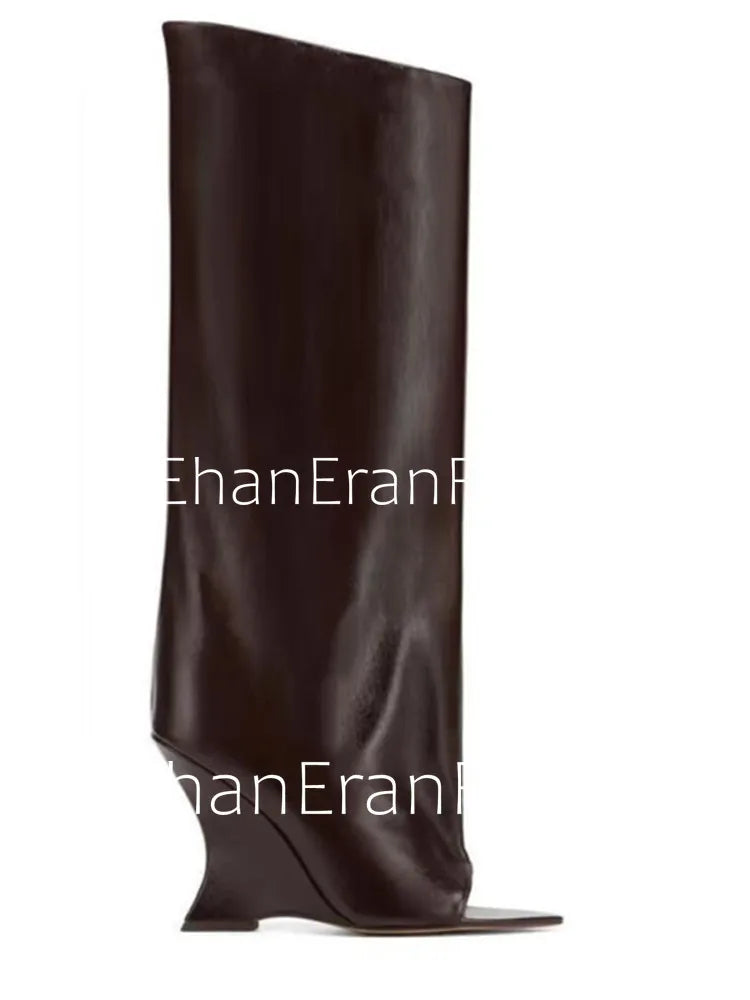 2025Ladies' Spring and Summer New Fish Mouth Slope High Heel Knee Boots, Fashionable Pointed Fashion Show Medium Cool Boots