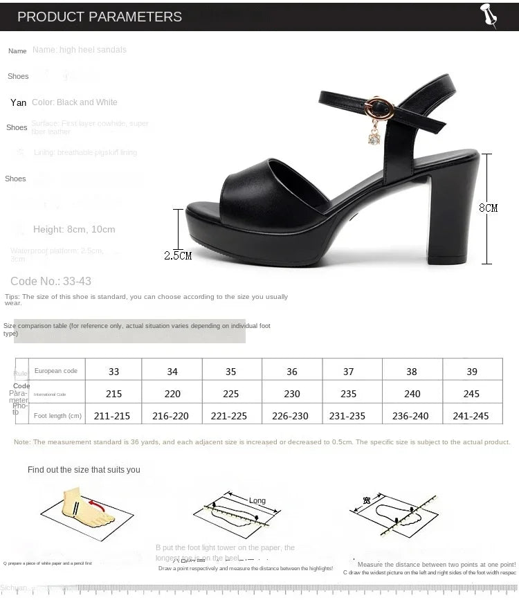 Size 32-43 2024 Genuine Leather Fashion Fish Mouth Women'S High Heel Summer Shoes Dress Sandals Female Woman Sandals Platform