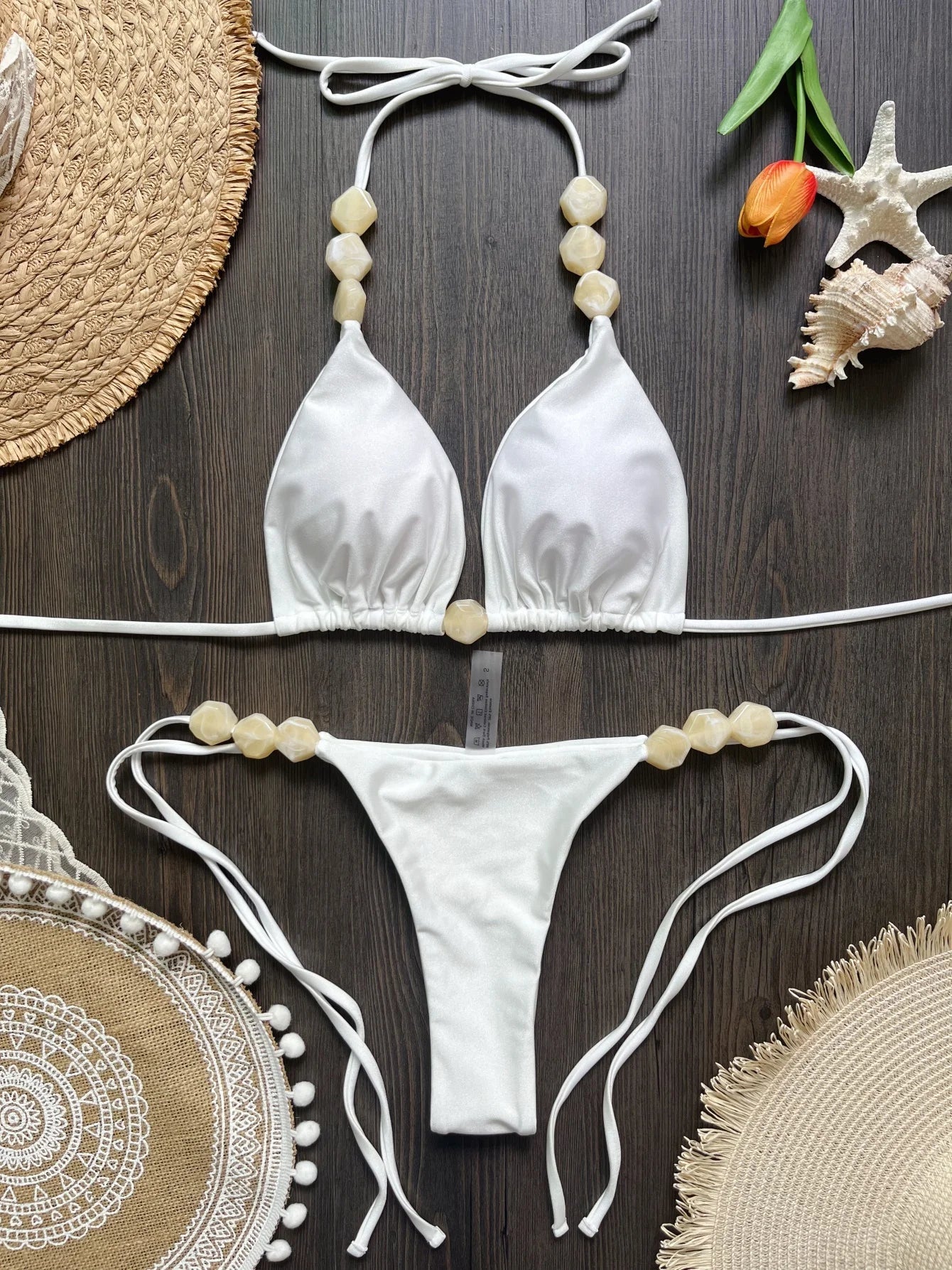 Costume da bagno bikini sexy con perline 2026 da donna, set bikini halter con scollo a V, abbigliamento da spiaggia estivo